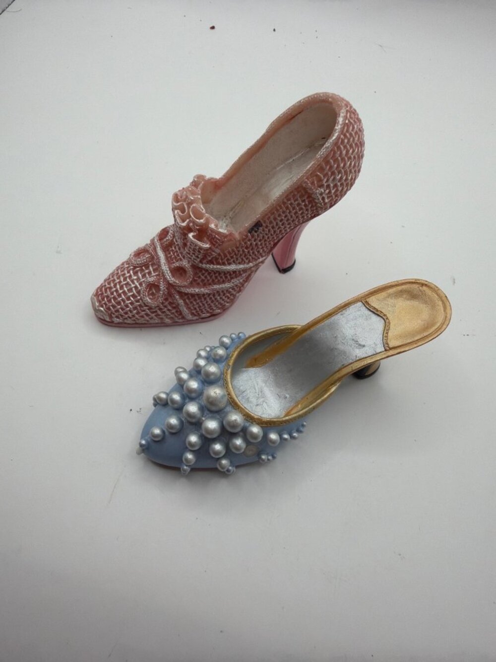 Decorative Miniature High Heel Shoe Figurines Pink & Blue Set Collectible Displa